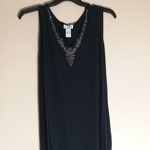 Carmen Jeweled Neckline Black Dress